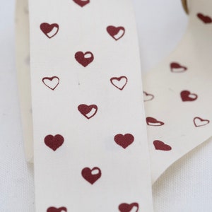 Printed Cotton Ribbon 4cm x 5m (1.57&quot; x 5.4yard), Rustic Dark Blood Red Heart Ribbon, Decorative Ribbon, Craft Ribbon, Wrapping Ribbon