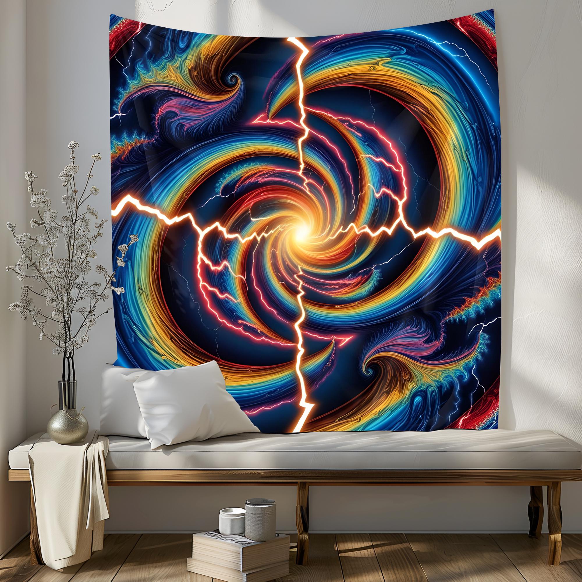 Psychedelic Optical Illusion Tapestry, Swirling Electric Waves