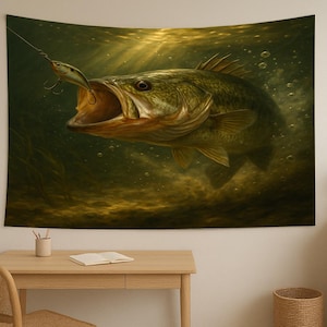 Largemouth Bass Fishing Tapestry: Underwater Angler Art