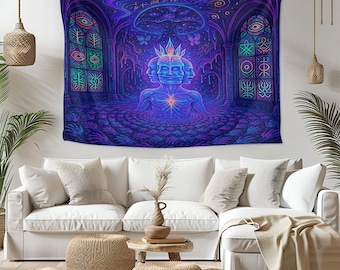 Gobelin psychodeliczny – Trójgłowe bóstwo, kosmiczna sztuka duchowa