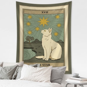 Dessin animé chat tarot tapisserie tenture murale mystérieux psychédélique sorcellerie Tapiz hippie Kawaii décoration d'intérieur art de chat chat numérique