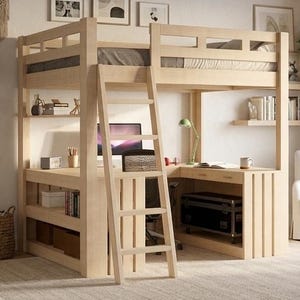 Baupläne für ein Hochbett in voller Größe mit Schreibtisch und Stauraum – Platzsparendes DIY-Bettgestell (PDF-Download)