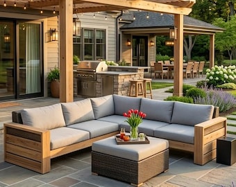 Plano para sofá seccional de exterior en forma de L / Construye un sofá de patio personalizable / Diseño modular sencillo