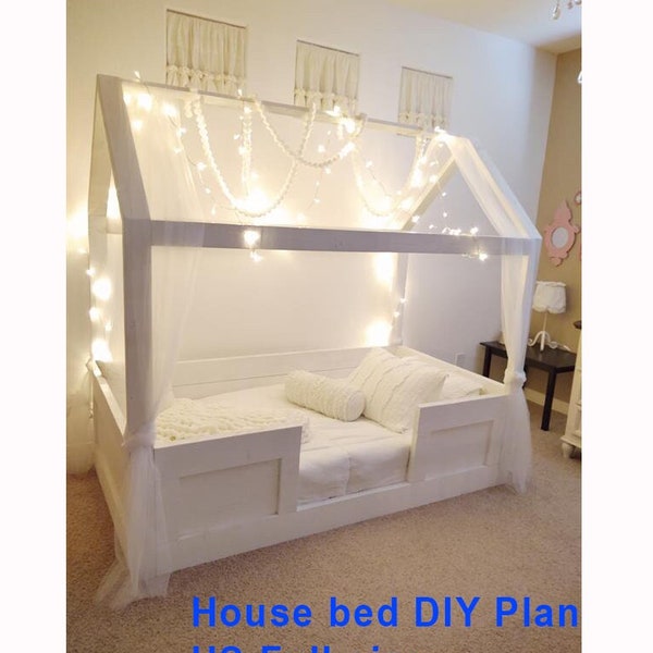 House Bed Plan, Full Size, PDF plan, DIY plan