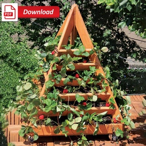 Strawberry Pyramid Planter Plans (digital PDF format), Tower Planter Plans.  DIY plans for planters for Herbs, Vegetables