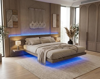 King Size Floating Bed Plans – Modern Platform Bed Frame DIY Bedroom Furniture PDF