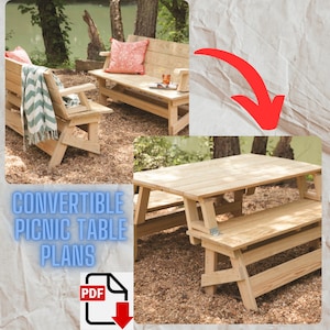 Convertible Picnic Table plans, Combo Picnic Table-Bench Plan, Folding Picnic Table Plan, Folding Bench Plan