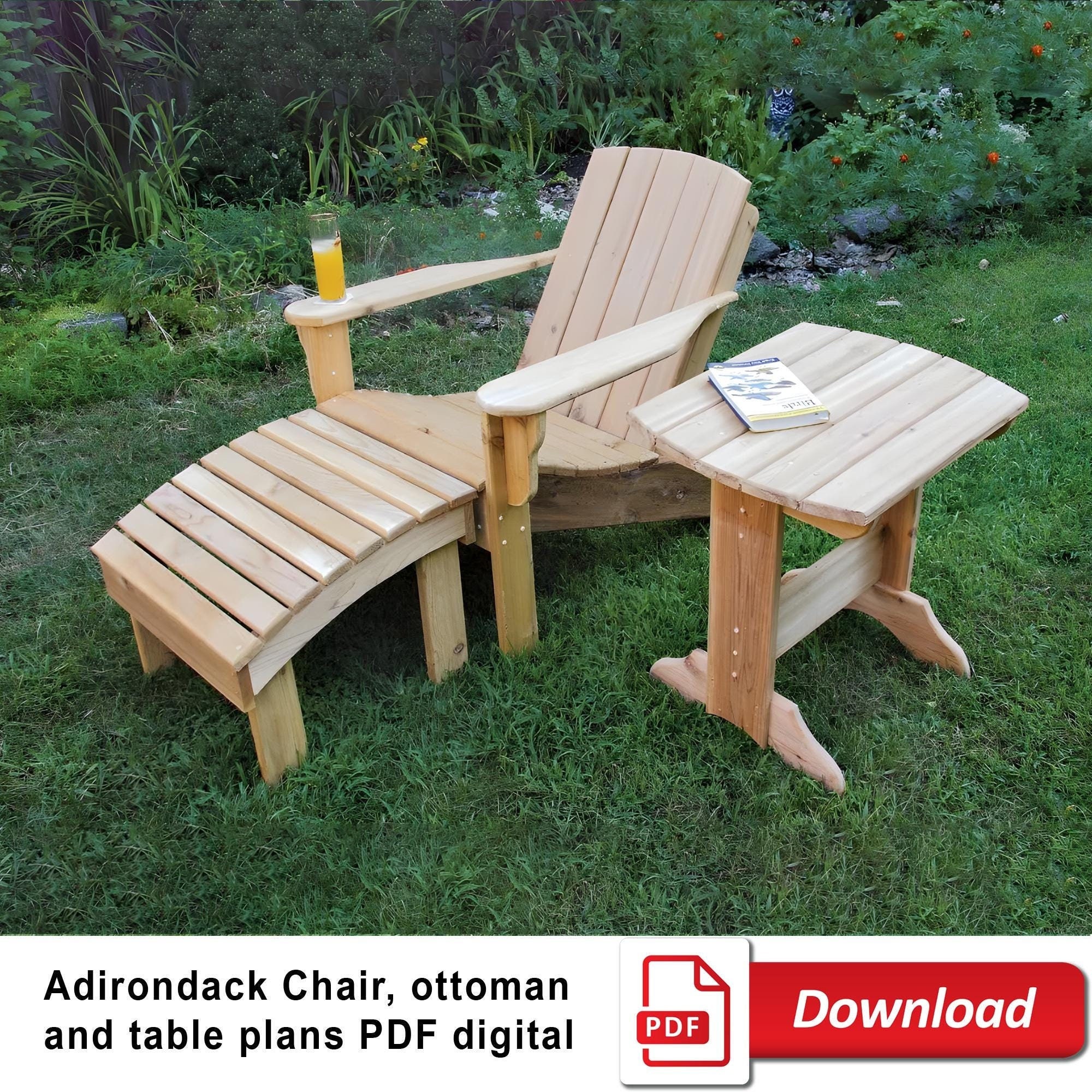 DIY Adirondack Chair, Footrest & Table Plans: Outdoor Furniture Set ...