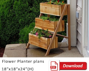 Planos en PDF de macetero elevado de 3 niveles. Planes de bricolaje para maceteros para plantas, hierbas y verduras de jardín. Jardinera de jardín de bricolaje