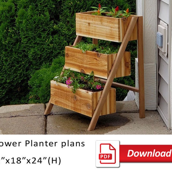 Planos en PDF de macetero elevado de 3 niveles. Planes de bricolaje para maceteros para plantas, hierbas y verduras de jardín. Jardinera de jardín de bricolaje