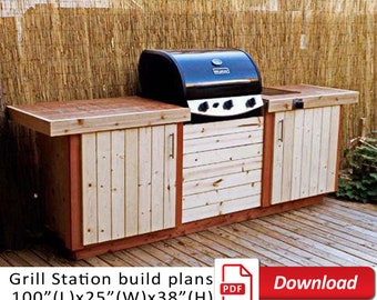 Grillstation, DIY-buitenkeukenplan PDF, doe-het-zelfgids voor het creëren van het perfecte grillstation