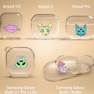 Alien Cat Case Transparent Cover for Apple Airpods Pro Airpods 3 Airpods 1 2 Samsung Galaxy Buds 2 Buds+ Buds live