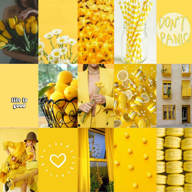 100pcs Yellow Wall Collage Kit Aesthetic Trendy Pictures Dorm Etsy