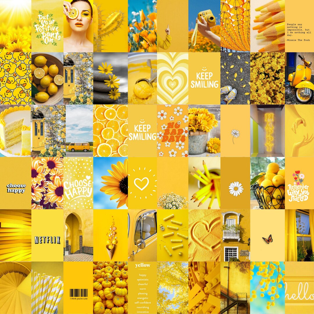 100pcs Yellow Wall Collage Kit Aesthetic, Trendy Pictures Dorm Room