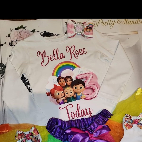 Ensemble tutu d'anniversaire avec noeud et chaussettes Cocomelon