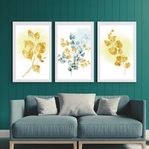 Set of 6 Green Gold Watercolor Leaves Print Featuring Eucalyptus Botanical Design Ideal for Printable Wall Art Adding Greenery to Your Walls
