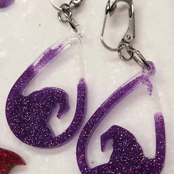 CLIP ON Ghost Oogie Boogie Glitter Glow in the Dark Resin Dangle Earrings