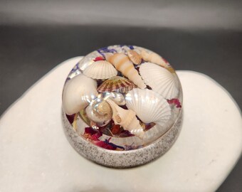 Seashell Flower Classic Round Glass-Like Glow in the Dark Resin Trinket Jar