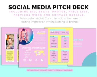 Customisable Pitch Deck Canva template for social media influencers and content creators looking to collaborate with brands Colourful design