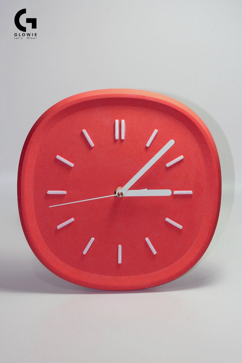 Decorative Concrete Modern Wall Clock Square Colored Modest Etsy