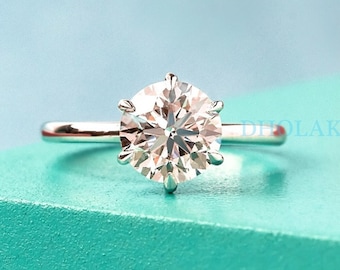 Lab Grown Diamond Engagement Ring: Round Cut Solitaire, Handmade Bridal Set