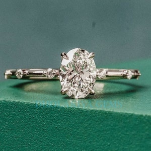 Pave Lab Grown Diamond Engagement Ring: Oval Cut, Handmade