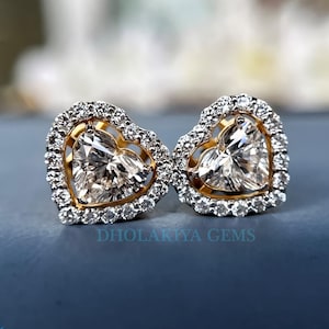 3.00 TCW Heart Lab Grown Diamond Halo Stud Earrings - Wedding Jewelry