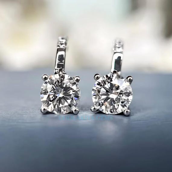 Lab Grown Diamond Dangle Earrings: Round Cut, Handmade Jewelry