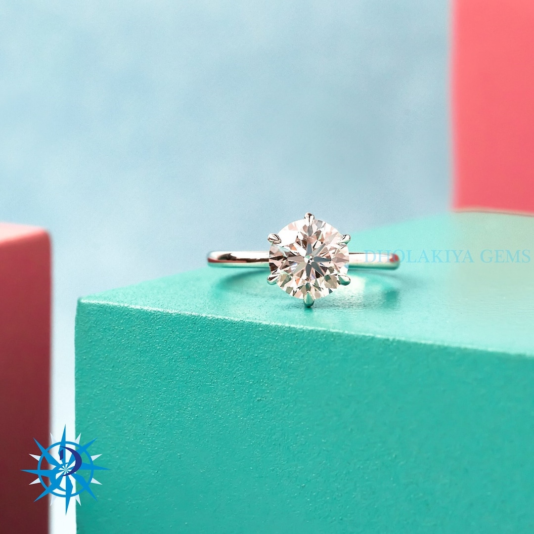 Round Brilliant Cut Lab Grown Diamond Ring 0.40 3.00 CT Solitaire Engagement Ring D/VVS Lab