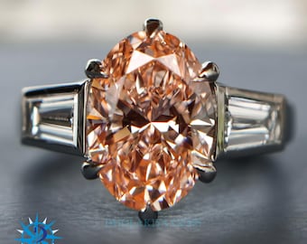 Vintage Nature Inspired Oval Pink Lab Grown Diamond Engagement Ring
