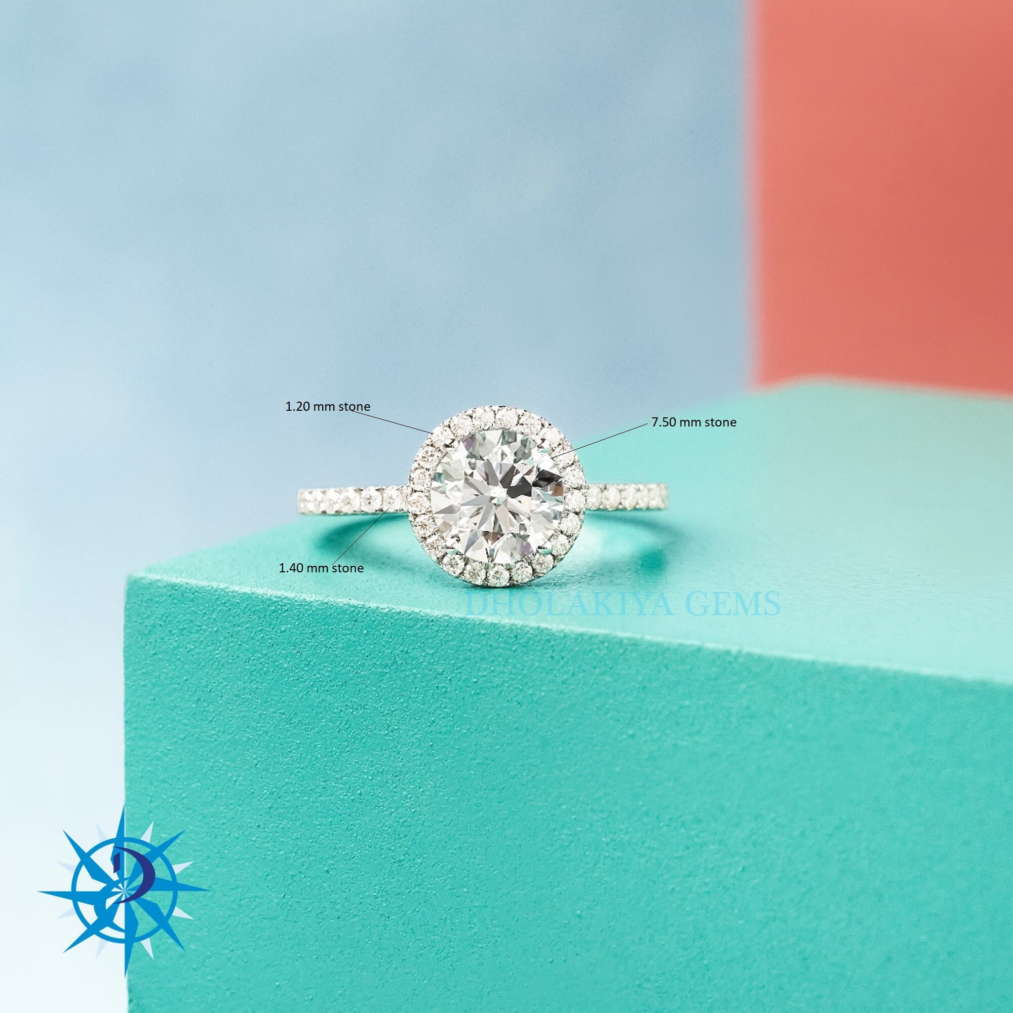 Round Brilliant Cut Lab Grown Diamond Ring 0.50 to 3.00 CT Halo