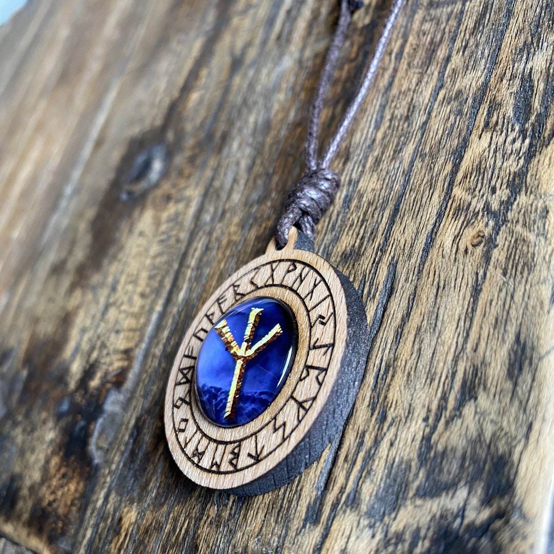 Runic Ribbon Necklace With Viking Runes, Runic Wreath Pendant With Algiz Symbol ...