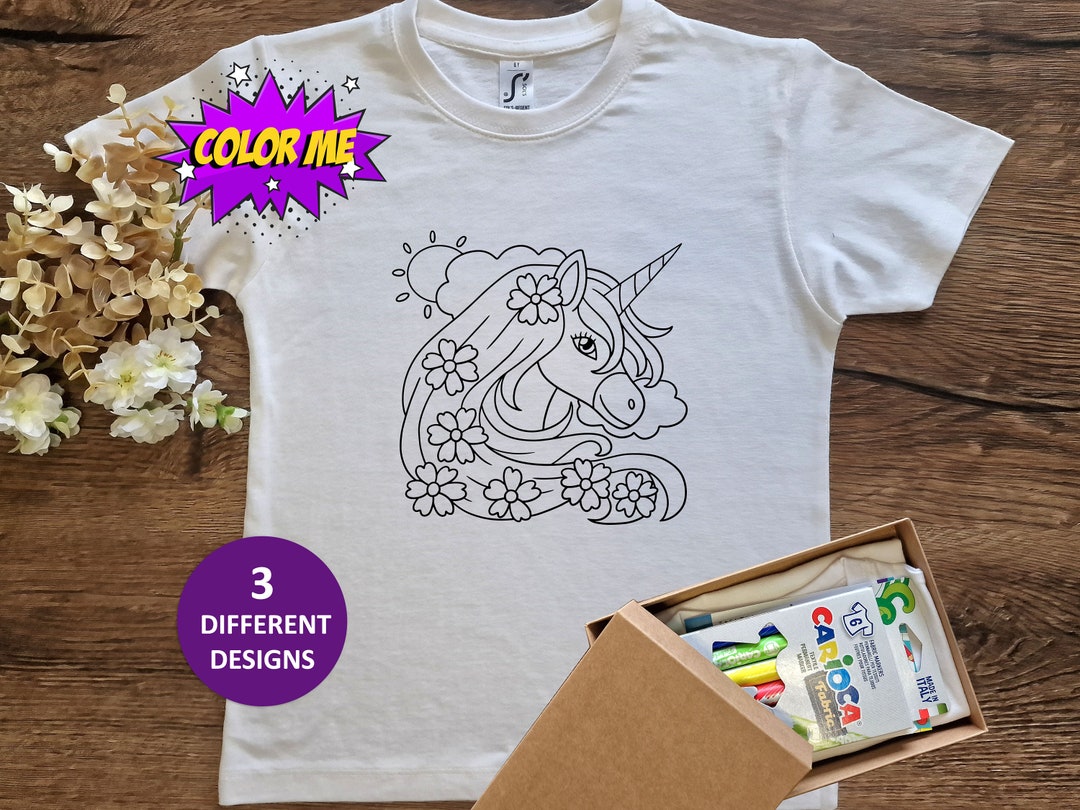 Unicorn Coloring T-shirt, Kids Coloring Shirt - Wonderful Birthday Gift ...