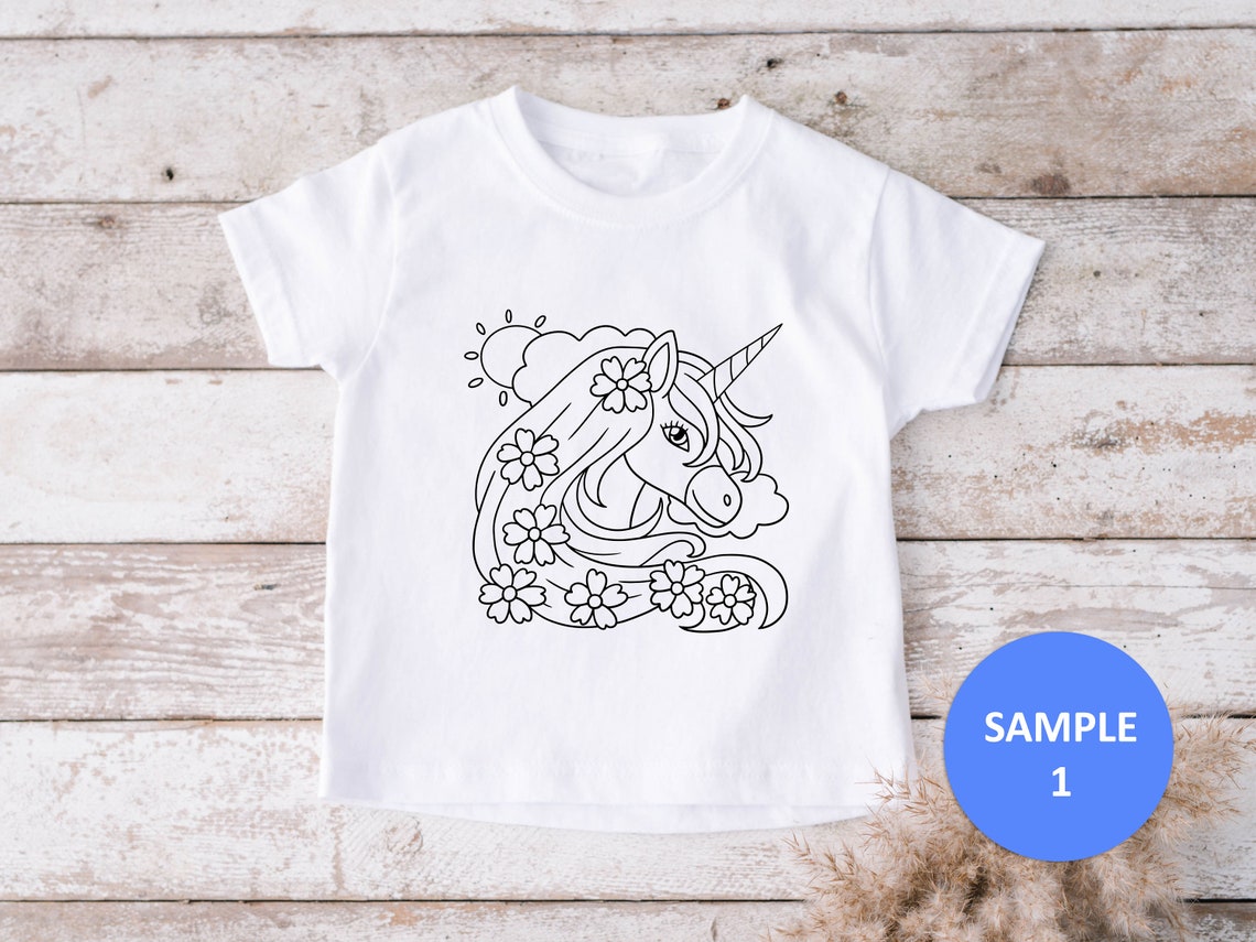 Unicorn Coloring T-shirt, Kids Coloring Shirt - Wonderful Birthday Gift ...