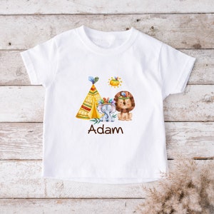 Personalized tribal jungle animals welcome baby bodysuit with name - Gift for newborn boy, coming home outfit