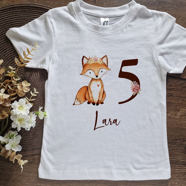 Chemise d'anniversaire de renard, chemise du 5e anniversaire des bois, chemise d'anniversaire de filles