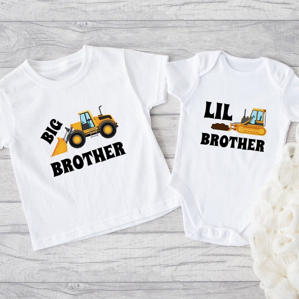 Lil Bro Bodysuit, Big Bro shirt, Construction theme, Baby Announcement, Big Brother under construction