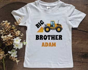 Big brother shirt with name and Construction machine -Pregnancy announcement tee