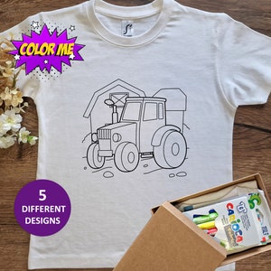 T-shirt da colorare per ragazzi con immagini di mezzi di trasporto, regalo di compleanno, confezione regalo di Natale