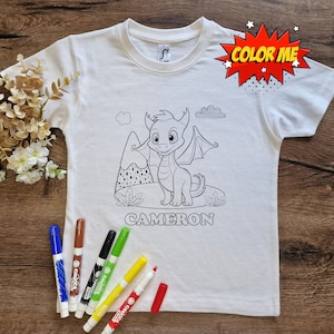 Maglietta da colorare per bambini con un simpatico drago: regalo di Natale perfetto con confezione regalo