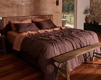 Boho Duvet Cover Set With Fitted Sheet in Chocolate Brown King Queen Double Full Twin Cotton Comforter Cover Custom Size Bedding Set