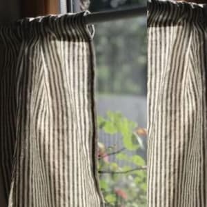 Boho Ticking Stripe Cafe Curtains, Custom Size Color Short Striped Gauze Curtains, Kitchen Curtains, ONE PANEL Bathroom Shower Valance