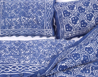 DOUBLE SIDED Indigo Blue Duvet Cover/ 100% Cotton Reversible Comforter With Pillow Cover Hand Block Print Twin/Queen/King Duvet