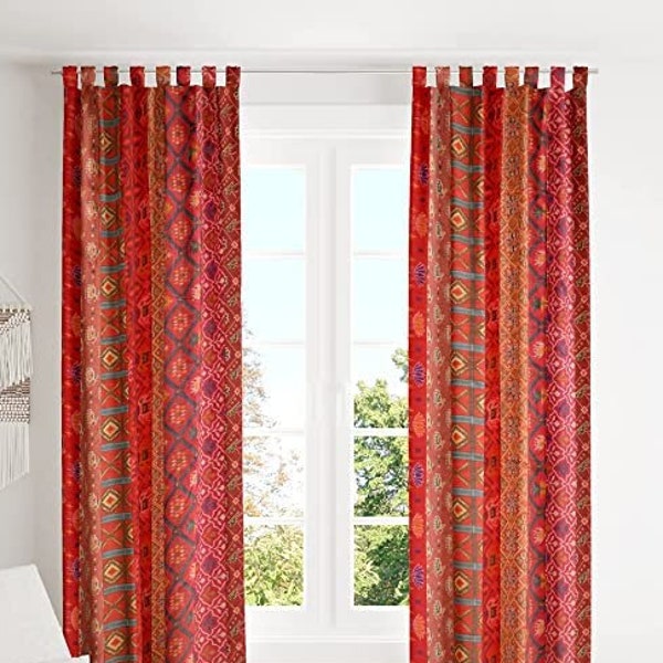 Next Day Dispatch 2 Panel Patchwork Indian Old Silk Sari Fabric Curtain Door Window Treatment for Living room Curtains