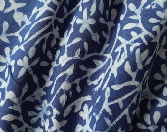 Indigo Blue Fabric, Indian Fabric By The Yard Floral Print Fabric, Hand dyed Blue Fabric, Mud Block Print, Indian Fabric