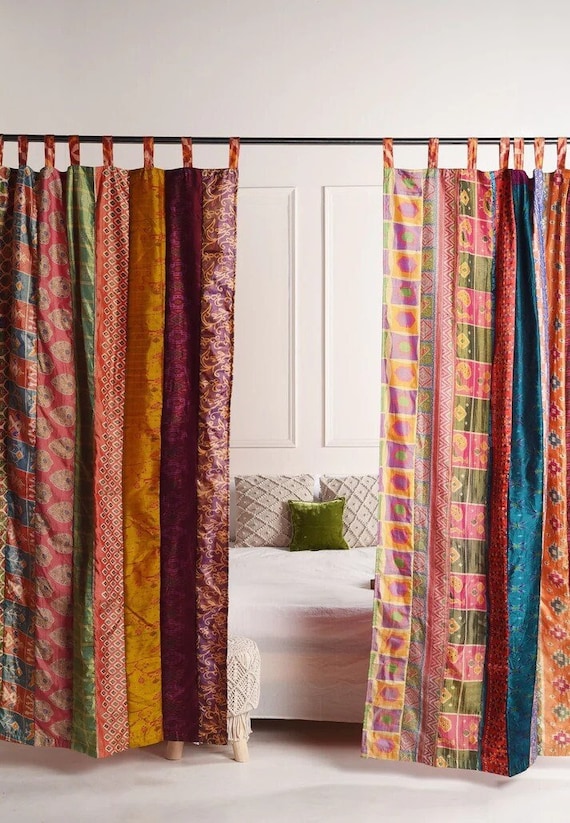 Super Fast Shipping Indian Vintage Old Silk Sari Patchwork color Curtain Door Window Curtain Home Room Door Window Curtain