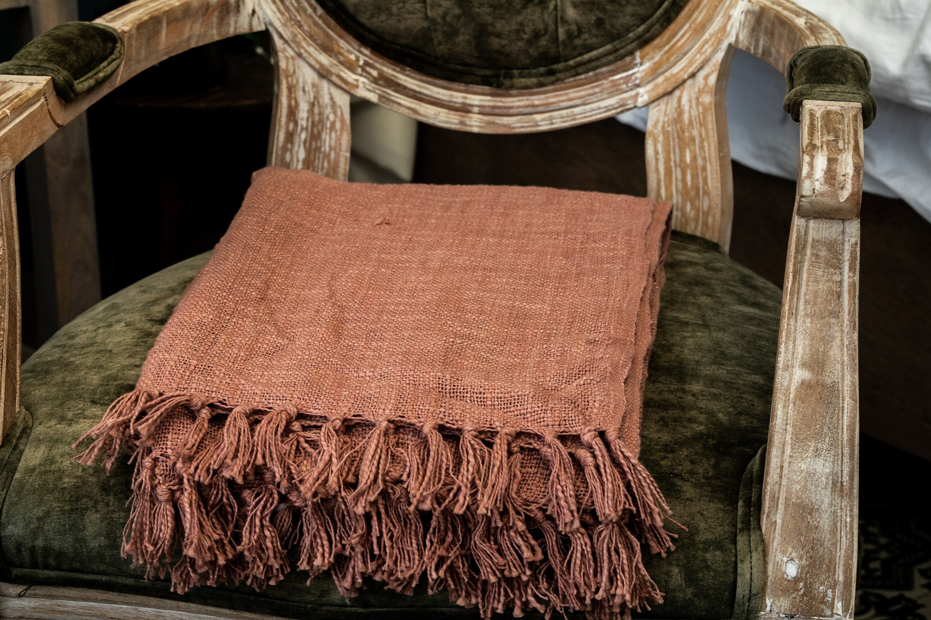 Hand Loomed Mud Cloth Solid Throw Blanket Beautiful Gift for Mother Cotton Throws and Blankets Plain Hand woven Cotton Throw Rust Colour