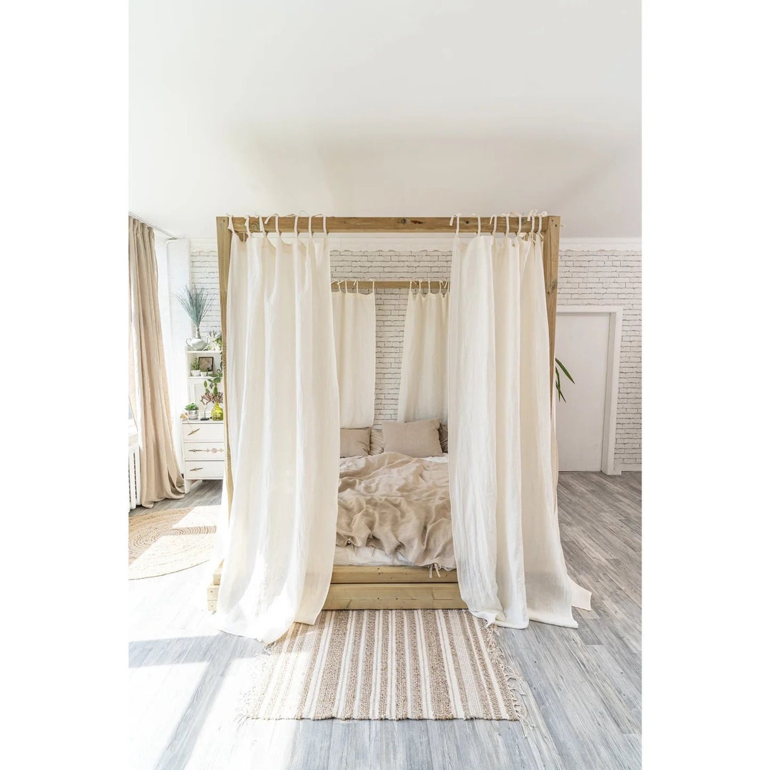 Linen Bed Canopy Curtains With Ties Top Rod Pocket Tab Top Etsy