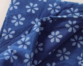 blue block print fabric cotton by the yard Hand Printed India Fabric Natural Vegetable Dye Sewing Fabric, Home Decor Fabric By The Yard