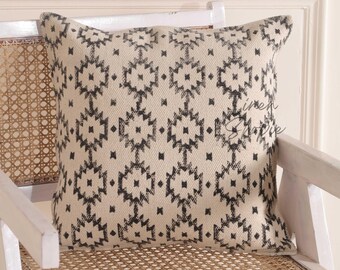 Boho style Throw Pillow Cover, Block Printed bohemian vibe Cushion  , Decorative Cushion Cover, Modern Farmhouse for Home Decor